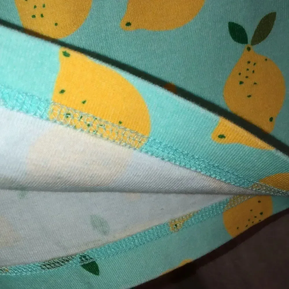 HA M Mint Green Yellow 💯Organic Cotton Long Sleeve Pajama Top Lemon Print